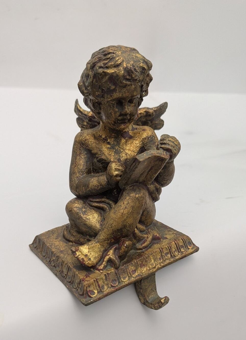 Cherub Angel Stocking Holder Hanger Gold 7.5" Vintage Style